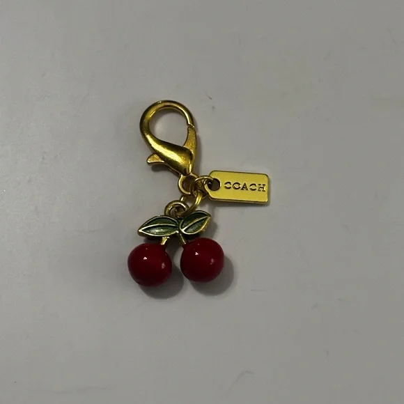Coach Red Cherry Bag Charm Keychain With Gold Hardware - Picture 4 of 6